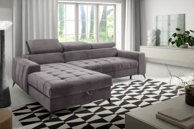 Image de AX LIVING Gris Canapé d'angle avec fonction sommeil Arkucio Mini 260cm G