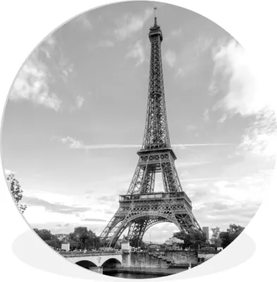 Produktbild von MuchoWow® Rundes Wandbild - Runde Bilder Eiffelturm von der Seine aus - schwarz und weiß Ø 30 cm Kreis Wanddekoration Kunststoff - Wandkreis - Wandschmuck - Schlafzimmer - Bilder - Der Kreis - Kunst für die Wohnung - Plastik - Kunstdruck - Wandbild