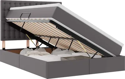 Produktbild von Bett mit Stauraum und LED mit LED Grau 140 x 190 cm Kunstleder