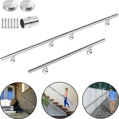 Zdjęcie produktu dla XINZI Pojedyncza poręcz ze stali nierdzewnej 180 cm - Szczotkowana stal z uchwytem ściennym/zaślepkami, stabilna i łatwa w montażu, do schodów wewnętrznych/garażowych