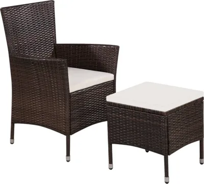 Produktbild von Gartenstuhl und Hocker mit Polstern Poly Rattan Braun