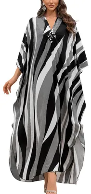 Produktbild von Solidchoice - Langer, böhmischer Kaftan in Schwarz/Leopardenmuster