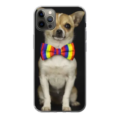 Produktbild von MuchoWow® Handyhülle Schutzhülle Hülle für iPhone 12 Pro Max Hund - Fliege - Schwarz Silikon Softcase Handy Hülle