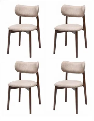 Image de 4 chaises de salle à manger, couleur beige, en bois, avec assise rembourrée, style moderne, ensemble de chaises design