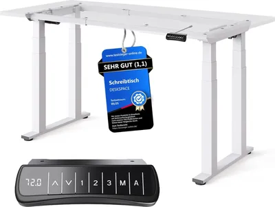Produktbild von DESKSPACE Höhenverstellbarer Schreibtisch elektrisch mit leisem Dual-Motor – stabiles 4-Bein-Gestell (Weiß Gestell)