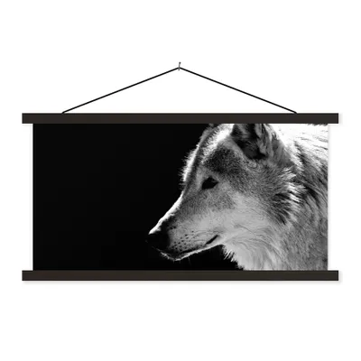 Produktbild von MuchoWow® Textilposter Wildlife - Wolf - Schwarz - Weiß 120x60 cm mit schwarzem Rahmen - Dekoration Schlafzimmer