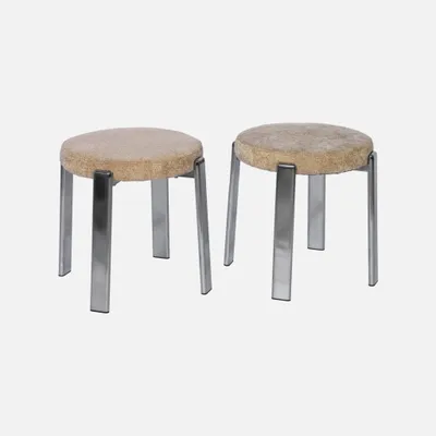 Produktbild von sweeek - 2er-Set Vintage-Hocker aus verchromtem Stahl mit strukturiertem Bezug - Verchromt