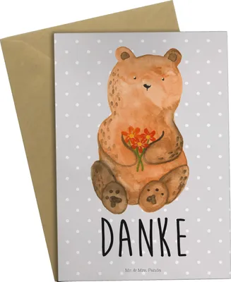 Produktbild von Mr. & Mrs. Panda neujahrskarte Bär Dankbar - Grau Pastell - Geschenk, Danke, vatertagskarte, weihnachtskarten, Blumen, einladungskarten, osterkarte, Teddy, osterkarten