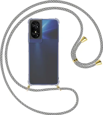 Produktbild von Handykette Backcover-Schutzhülle mit Band (Metall goldfarben) für TCL 50 SE 4G - weiß/grau kariert