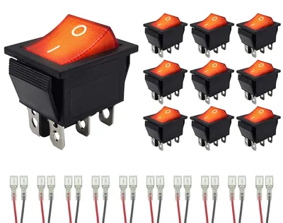 Produktbild von ProRide Wippschalter ON/OFF 3-polig 250V/16A Rot - mit Kabeln - 10 Stück
