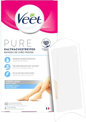 Image de Veet bandes de cire froide avec Easy-Gelwax Technology - Convient aux peaux sensibles - Utilisation pour les jambes et le corps - 20 bandes doubles = 40 bandes simples