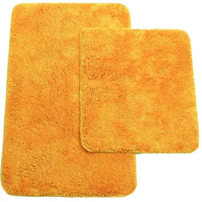 Image de Tapis de bain, lot de 2, comprenant un tapis de bain (env. 50 × 80 cm) et un tapis de toilettes (env. 45 × 50 cm) – Couleur : orange