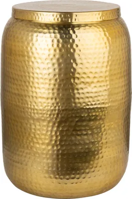 Produktbild von riess-ambiente Handgefertigter Beistelltisch ORIENT STORAGE 50cm gold Hammerschlag Design mit Stauraum rund Couchtisch Tisch