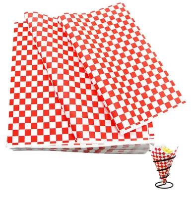 Produktbild von Feinkostpapier, 100 Blatt Frittierpapier für Körbe, umweltfreundliches Backpapier, Geschenkpapier für Hamburger, Antihaftpapier für Brot, Käse, Sandwiches, Hamburger, Pommes frites (28x26cm, rot)