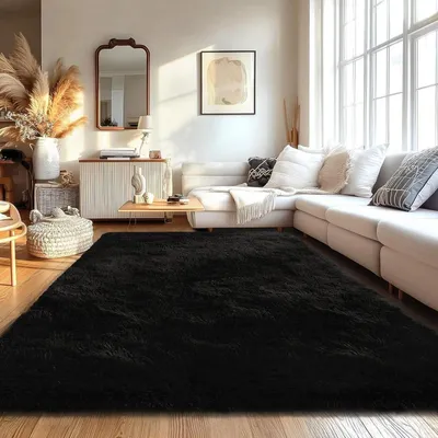 Produktbild von Hochflor Teppich Shaggy Schwarz 180x270cm