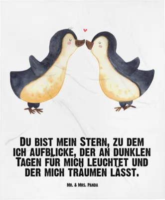 Produktbild von Mr. & Mrs. Panda Schlummerdecke Pinguin Liebe - Weiß - Geschenk, Pinguine, Hochzeitstag, Paar, Vertraut, Plaid, Erstlingsdecke, Kinderdecke, Babydecke, Fleecedecke