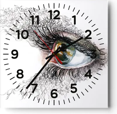 Produktbild von Wanduhr - Quadrat - Glasuhr - Auge Menschliches Illustration Erwachsenen- - 30x30cm - Schleichendes Uhrwerk - Lautlos - zum Aufhängen bereit - Wanddekoration aus Glas - C4AC30x30-3002