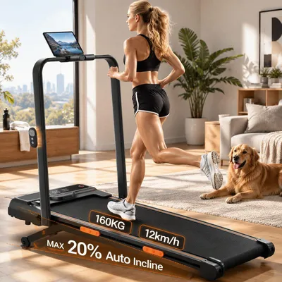 Produktbild von Laufband mit automatischer Steigung,20% Auto-Steigung, 1-12 km/h, 160 kg Belastung, Walking Pad mit Fernbedienung, 118 cm, 105.5 cm, 160 kg, 57 cm