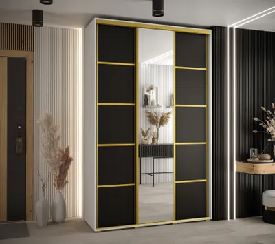 Produktbild von Kleiderschrank YVONA 5 – 150/45 cm, weiß/schwarz/gold