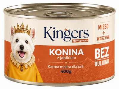 Zdjęcie produktu dla KINGERS Konina z jabłkiem 400 g karma mokra dla psa, Obraz wygenerowany przez AI