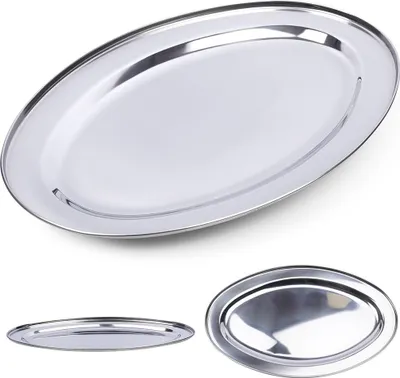 Obrázok produktu pre Servírovací podnos Servírovací podnos Nerezový servírovací podnos oválny 44x29 cm