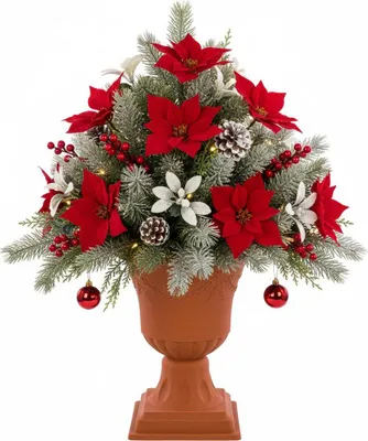 Immagine prodotto di Vaso rotondo Ø33 H 49 cm terracotta sottile su piedistallo motivo 3D fioriera festività