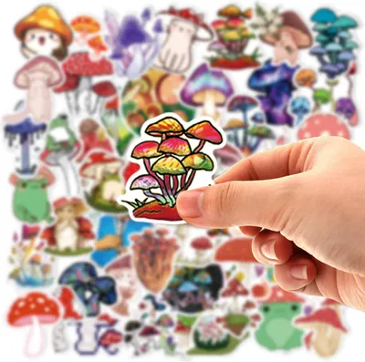 Produktbild von 50 Stück Pilz-Aufkleber, wasserdichte Vinyl-Aufkleber für Laptop, Wasserflaschen, Skateboard, Gepäck, Computer, Telefon, Gitarre, Sammelalbum, Basteln, Graffiti-Aufkleber für Kinder, Teenager, Mädchen