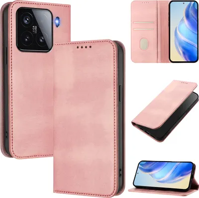 Produktbild von Handyhülle für Xiaomi 15, Vintage Leder RFID Schutz Kartenfach Standfunktion Magnetische Klapphülle Pink