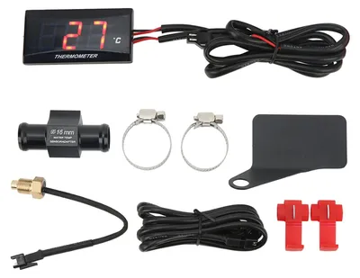Produktbild von Universelles, schlankes Wassertemperaturmessgerät mit DC12V-LCD-Bildschirm für Motorräder, inklusive 16-mm-T-Stück und roter Hintergrundbeleuchtung