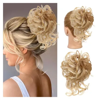 Produktbild von Haarteil mit Gummiband, gewellter lockiger Haarknoten, Messy Bun, synthetische Haarverlängerung, Pferdeschwanz, für Damen & Mädchen, Golden