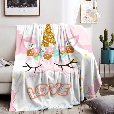 Obrázek produktu pro Plyšová deka s motivem jednorožce, vyrobená z flanelu, pro děti, rozměry 130 x 150 cm