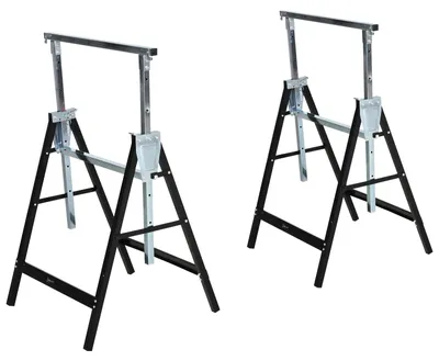 Image de Support de travail en métal, pliable, chevalet de scie, hauteur réglable, pliable, en acier, noir | Capacité jusqu'à 200 kg | Lot de 2 | 80–130 cm