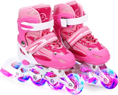 Produktbild von Verstellbare Inline-Skates mit Leuchtrollen für Kinder, Jungen, Mädchen, Männer und Frauen - Pink, Größe S