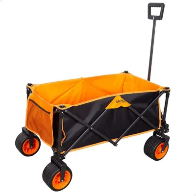 Imagen del producto de Carro de transporte plegable, con capacidad de hasta 100 kg, color  y naranja, con ruedas robustas de 360° de giro, ideal para jardín y camping