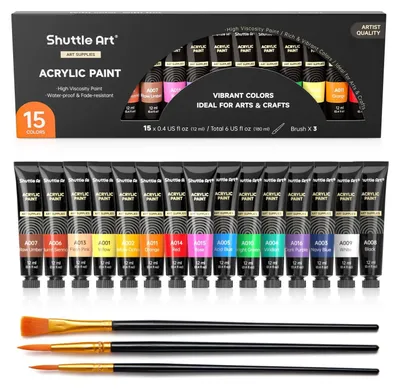 Acrylfarbe-Set, 15 x 12 ml, ungiftig, für Leinwand, Holz, Keramik