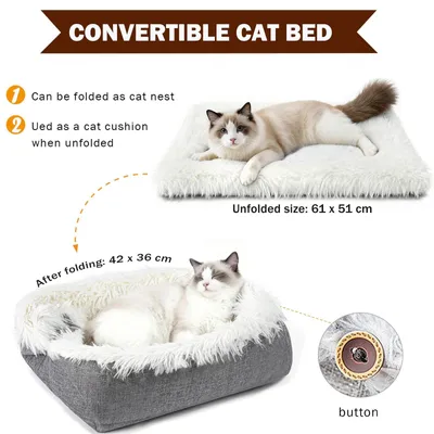 Productafbeelding van Kattenbed 2-in-1, zacht, 61x51 cm, wasbaar, geschikt voor kleine honden en katten
