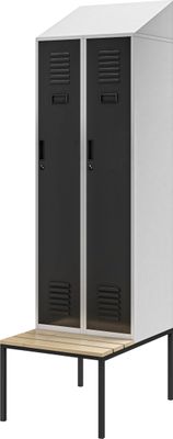 Jan Nowak Spind Umkleidespind Umkleideschrank Spindschrank Schließfachschrank mit Sitzbank Lüftungsschlitze Pulverbeschichtet 229,5 cm x 60 cm x 85 cm, Farbe Grau-Anthrazit
