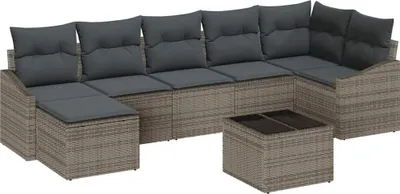 Produktbild von Sofa Set mit Kissen 8 pcs Grau Poly Rattan