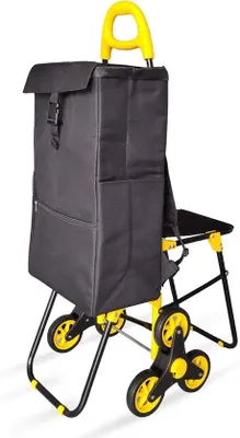 Produktbild von Famanu Einkaufstrolley mit Sitz und Kühltasche - 6 Räder für Treppen, 37L Volumen