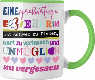 Produktbild von Trendation - Großartige Erzieherin Tasse Geschenk Abschied Kindergärtnerin Geschenkidee Spruch (Grün)