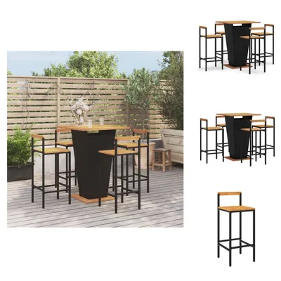 Image de vidaXL Ensemble bar de jardin 5 pièces noir Poly rotin & bois massif acacia - Ensemble de meubles de jardin