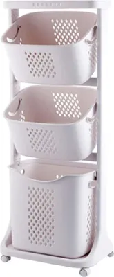 Produktbild von Wasmand mit 3 Fächern – Wasserabweisend und mobil – Hochwertige Kunststoff-Waschkörbe – 3 Fächer in Weiß – Elegante Wäscheorganisation