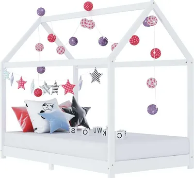 Image de Cadre de lit d'enfant Blanc Bois de pin massif 90 x 200 cm