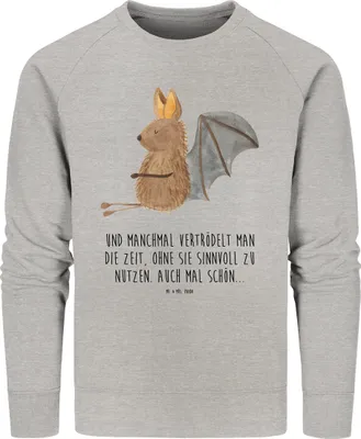 Produktbild von Mr. & Mrs. Panda Bio Baumwoll Pullover Fledermaus Sitzen Größe XXL - Heather Grey - Geschenk, Sweater, Pulli, Fledermäuse, Sweatshirt, Entspannen, Lustige Sprüche