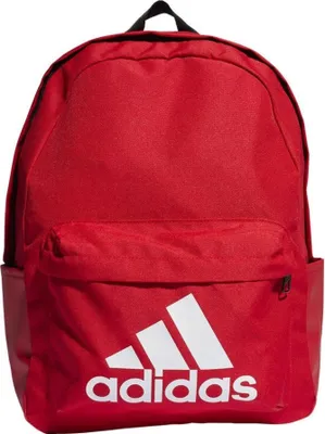 A red Adidas backpack with a white Adidas logo on the front.
