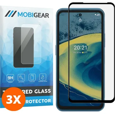 Produktbild von Mobigear Premium Displayschutzfolie für Nokia XR20, gehärtetes Glas – Displayschutzfolie – Kompatibel mit Hüllen – Schwarz (3er-Pack)
