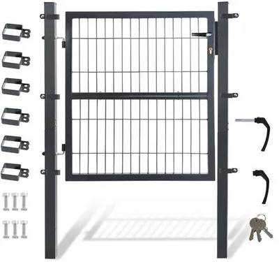 Productafbeelding van Tuinpoort, tuindeur van gelast staal, 120x100 cm, landbouwpoort van gegalvaniseerd staal met slot, deurklink en sleutel, antracietkleur