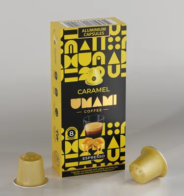 Produktbild von Umami Coffee - Karamell Espresso Kapseln – Intensiver Geschmack mit süßem Karamellaroma – 100% Kompatibel mit Nespresso®
