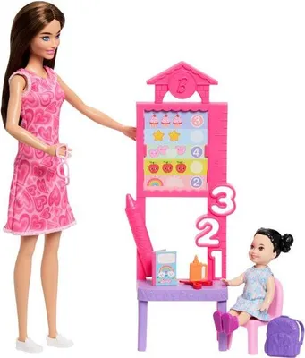 Image de Barbie Maîtresse d'École Coffret, Poupée et Mini-Poupée Élève, Accessoires de Salle de Classe, 3+ Ans