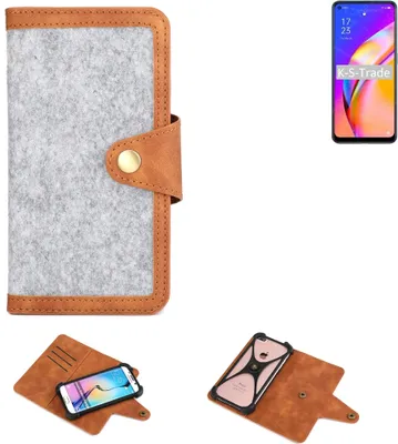 Produktbild von K-S-Trade Handyhülle kompatibel mit Oppo A94 5G Schutzhülle Filz-Hülle Kunst-Leder hellgrau braun (1x)